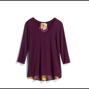 Le Lis Purple Woven Back Knit Top! Floral back design